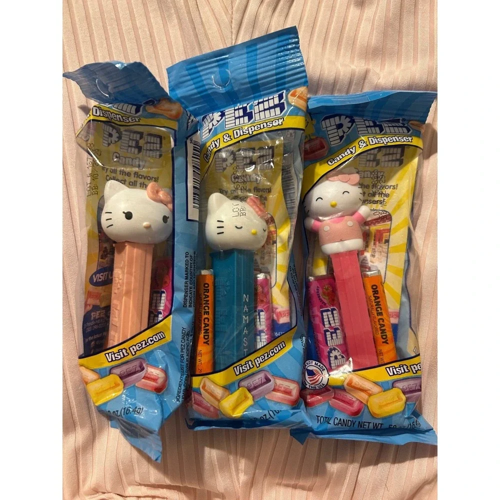 Hello Kitty PEZ Candy Dispensers Sanrio Lot of 3 New Sealed Pink Teal Peach